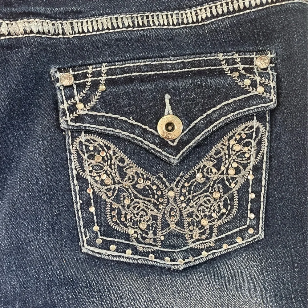 Revolt Vintage Embroidered Butterfly Beaded  Blue Jean Bootcut Size 10 Y2K